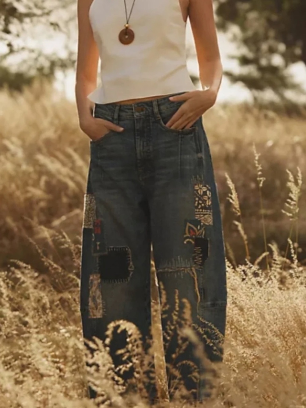 Anthropologie Pilcro Patchwork Heritage Curve Mid Rise Barrel Jeans Size 31